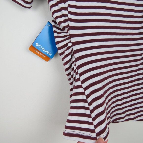 COLUMBIA Women's Essential Elements Striped SS Shirt in Malbec NWT Size XS - Picture 6 of 10